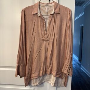 Free People Brown Striped Blouse